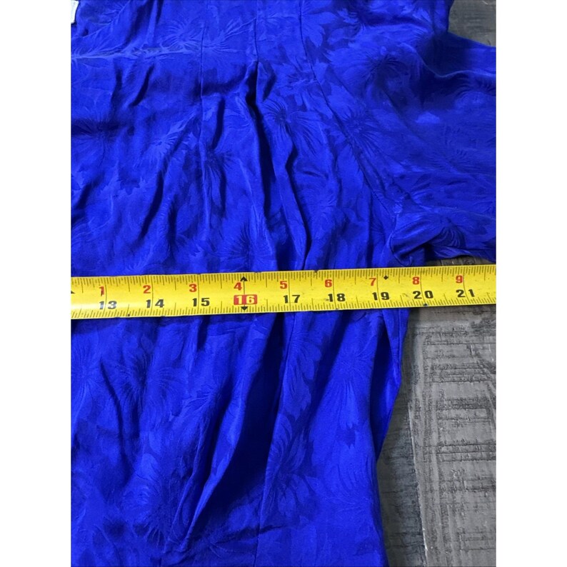 Vintage Adrianna Papell 80s Blue Print Pleated Silk Midi Dress Sz 16 No Belt image 5