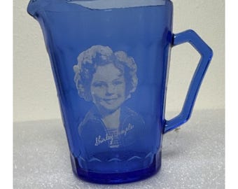 Vintage Shirley Temple Cobalt Blue Glass Pitcher Creamer