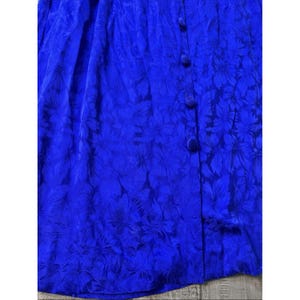 Vintage Adrianna Papell 80s Blue Print Pleated Silk Midi Dress Sz 16 No Belt image 2