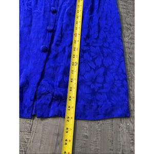 Vintage Adrianna Papell 80s Blue Print Pleated Silk Midi Dress Sz 16 No Belt image 3
