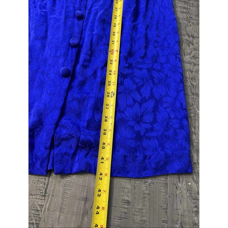 Vintage Adrianna Papell 80s Blue Print Pleated Silk Midi Dress Sz 16 No Belt image 3