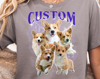Comfort Colors Custom Dog Bootleg Shirt: Retro Pet Portrait Tee