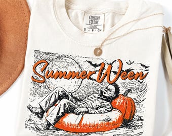 Summerween Comfort Colors® Shirt, Pumpkin Horror Tee, Beach Vibes Tee, Cute Vacation Tee, Summer Tees for Halloween Lover, Spooky Shirt