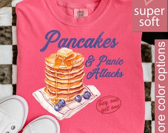Comfort Colors T-shirt geestelijke gezondheid, shirt Pancakes & Panic Attacks, grappig T-shirt geestelijke gezondheid