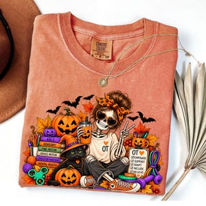 Halloween-t-shirt med skelett, t-shirt med arbetsterapi och mental hälsa, OT-yoga-tröja, gåva