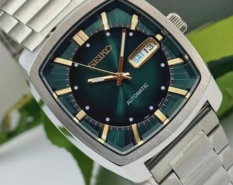 Orologio Seiko Tank con quadrante verde, movimento automatico 7S26 / Orologio rettangolare in stile vintage / Orologio elegante di lusso da uomo / Orologio meccanico giapponese