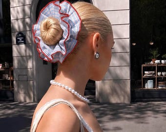 Chouchou Playground Pop | Maxi Chouchou 17cm à Carreaux & Rayures | Élastique Cheveux Original pour Queue, Chignon, Cadeau Retro