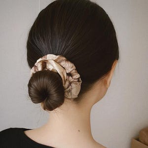 Satin Floral Scrunchie, Shiny Hair Tie, Glossy Print, 10cm
