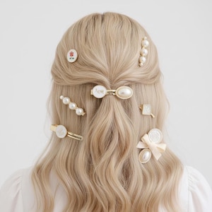 Set de Barrettes Vintage Rosie Français, Pinces à Cheveux Élégantes avec Perles & Accents Floraux, Accessoires Cheveux Romantiques Rétro