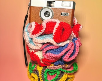 Kleurrijke gehaakte golfscrunchie, geschulpte tweekleurige haarelastiekje, esthetisch dopamine-haaraccessoire, kunstzinnig lentecadeau voor haar, handgemaakt 14 cm
