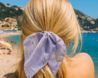 Coletero cuadrado extragrande: Coletero hecho a mano con flores azules o lilas