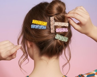 Pastel Resin Hair Clip Set: Crystal Accent Barrettes, Summer Chic