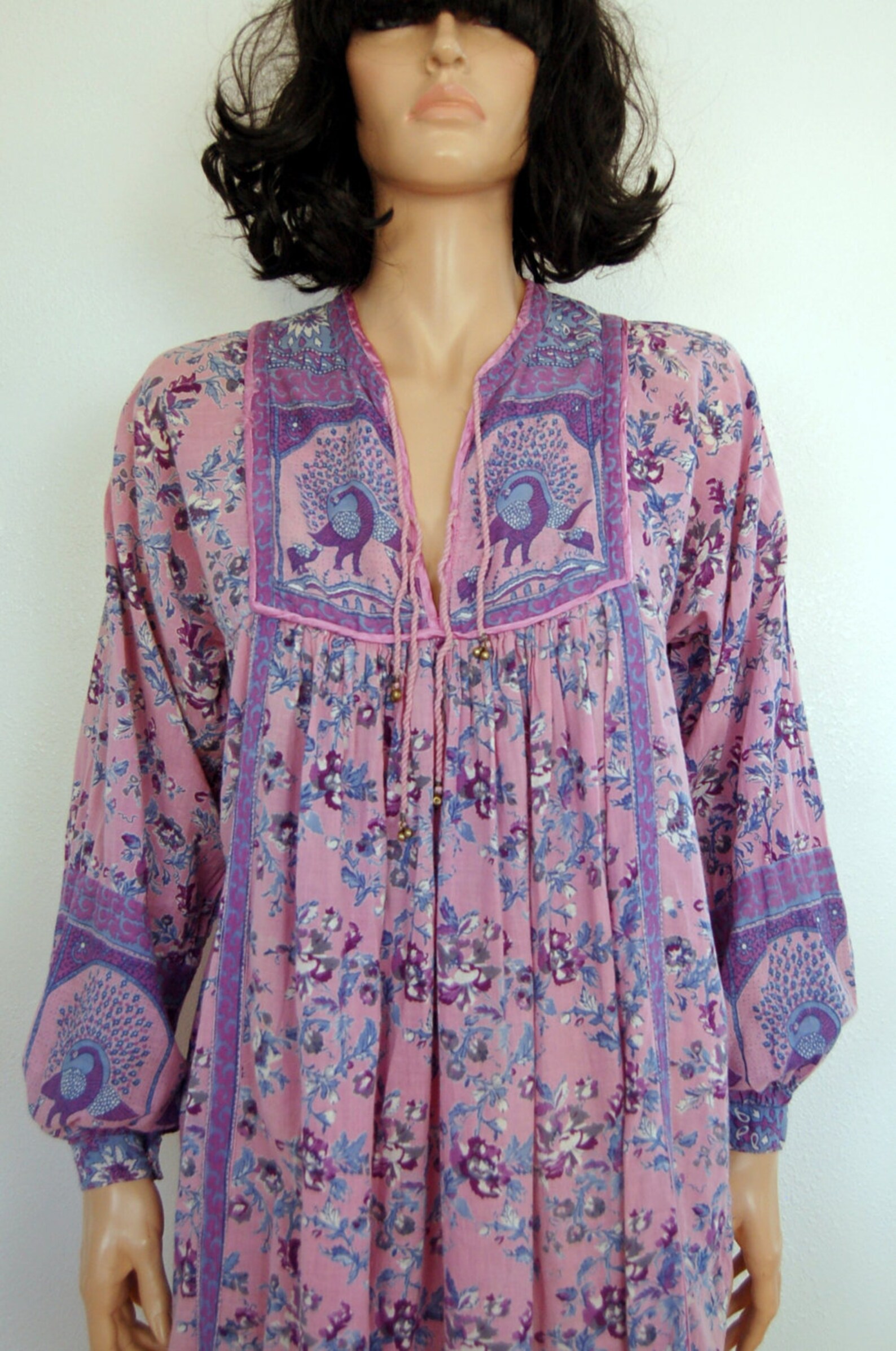 70s Vintage Indian Gauze Hippie Festival Dress S M Etsy