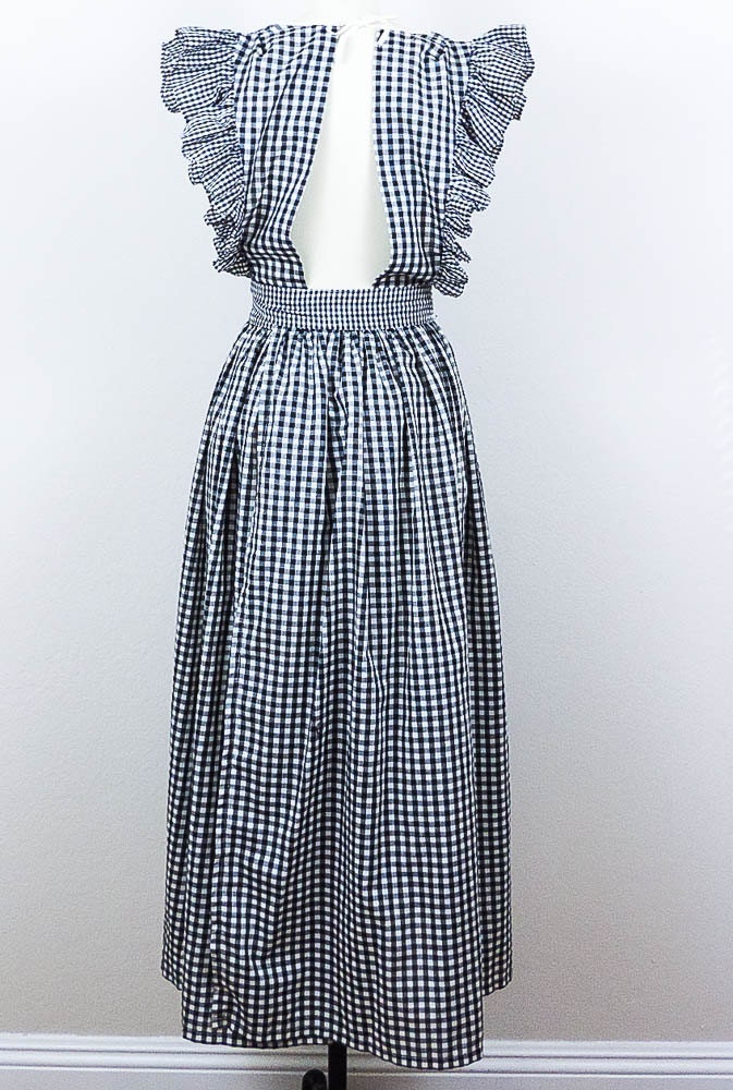 1970s Plaid Maxi Apron Dress/ Sundress/ Cotton Ruffled Wrap | Etsy