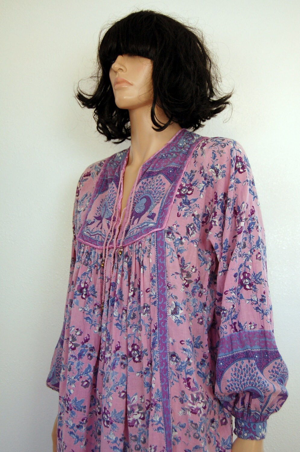 70s Vintage Indian Gauze Hippie Festival Dress S M Etsy