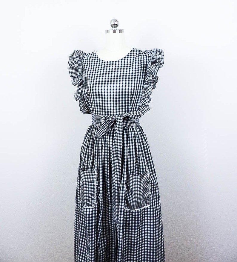 1970s Plaid Maxi Apron Dress/ Sundress/ Cotton Ruffled Wrap | Etsy