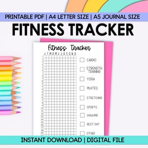 Fitness Tracker Printable, Bullet Journal Workout Log, Exercise & Gym Planner, Daily Fitness Tracker, Health Tracker, Planner Page