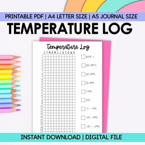 Weather Temperature Log Printable, Track Daily Outdoor Temps, Bullet Journal Weather Tracker, Monthly Temperature Tracker, Planner Page