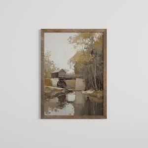 Autumn Forest Oil Painting | Rustic Country Wall Art | Vintage Farmhouse Decor | Fall Landscape Artwork | Cabin Decor Print