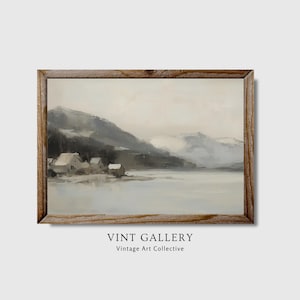 Winter Mountain Landscape | Nordic Cabin Wall Art | Snowy Lake Painting | Muted Nature Artwork | Scandinavian Wall Decor