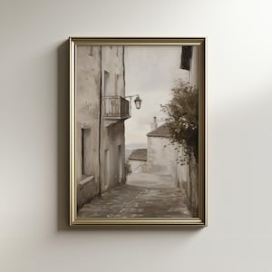 Vintage Street Scene Wall Art | European Alley Painting | Antique Architecture Print | Rustic Oil Painting | Old Town Decor