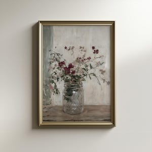 Vintage Floral Still Life Wall Art, Antique Botanical Bouquet, Rustic Farmhouse Flower Print, French Country Cottage Home Decor