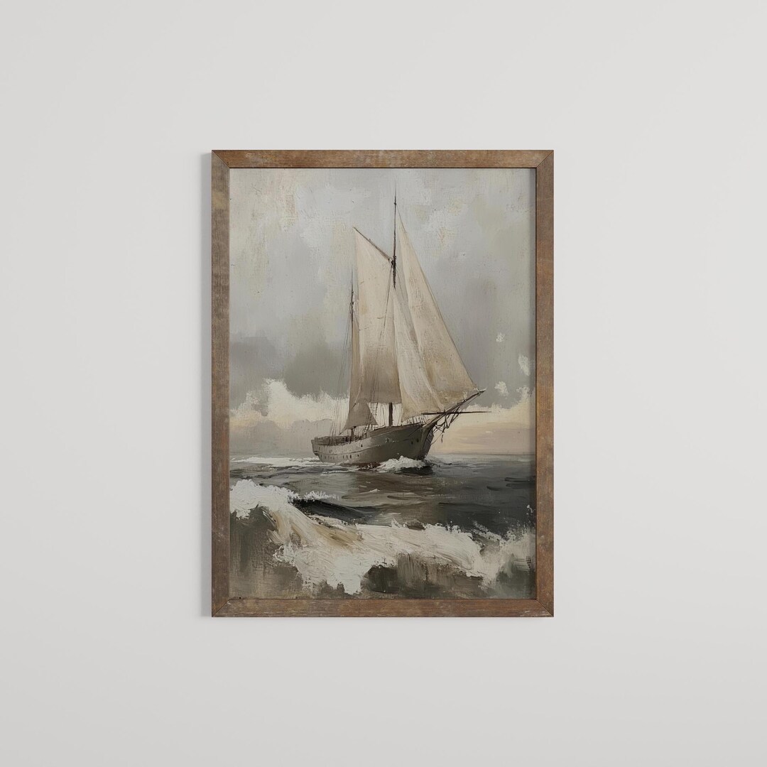 Vintage Sailboat Painting, Nautical Seascape Wall Art (digital Download ...