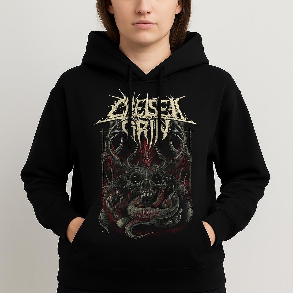 Chelsea Grin Hoodie Demonic Skull Graphic Black Deathcore Band