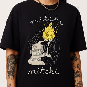 Mitski Shirt Sad Girl Aesthetic Flame Head Couple Tee Indie Rock Fan Art Emotional Tumblr Style Graphic T-Shirt