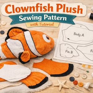 Clownfish Plush PDF, Nemo Stuffed Animal, Tropical Fish Tutorial, Marine Nursery Decor, Softie DIY