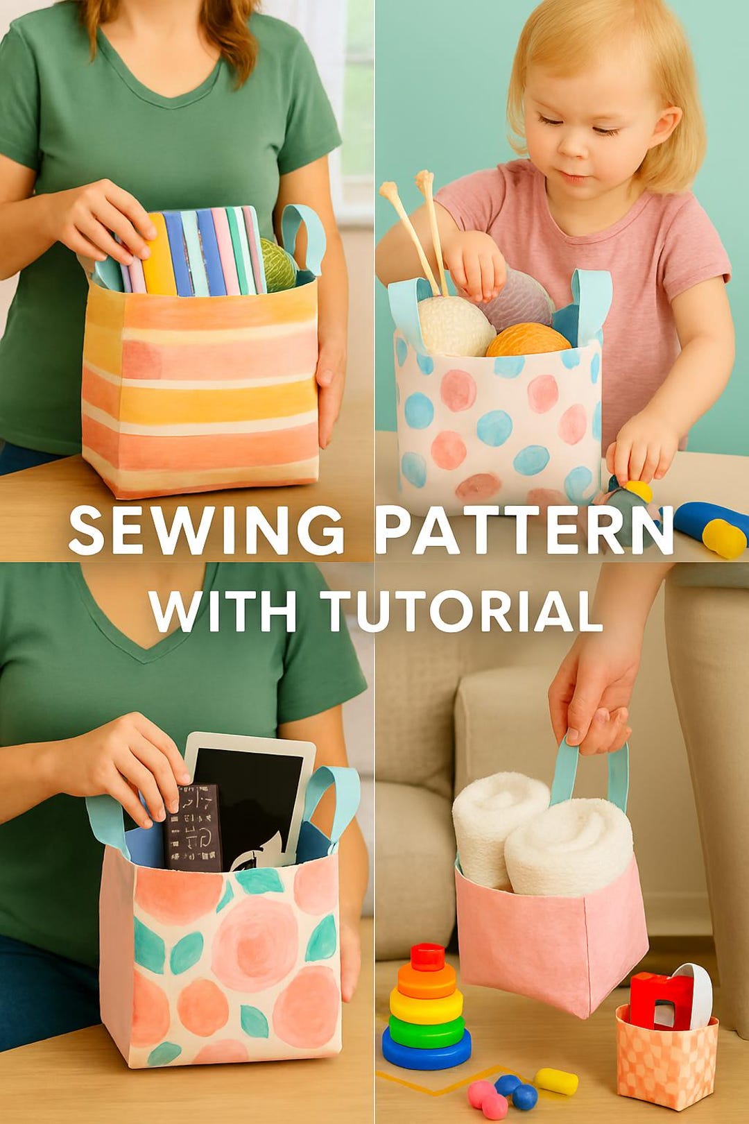 DIY Fabric Storage Bins: 5-size Sewing Pattern & Step-by-step PDF ...
