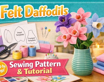 Felt Daffodil Flower PDF Pattern – Step-by-Step Spring Craft Tutorial – Beginner Friendly Digital Download