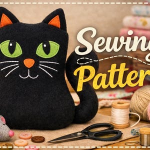 Black Plushie Sewing PDF, Easy Fabric Kitten Doll, Soft Kitty To Sew