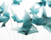 Origami Butterfly Bouquet  - Blue Morpho butterfly home decor - a dozen translucent paper butterflies, flower bouquet, paper gifts