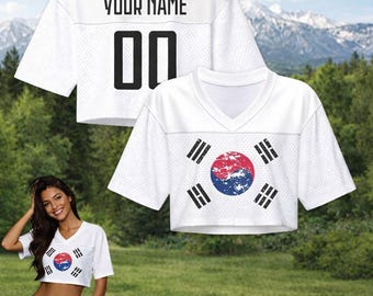 Custom South Korea Inspired Crop Top Jersey, Personalized Name Number Sport Tee, Taegeukgi Flag Aesthetic Summer Shirt, Women Streetwear