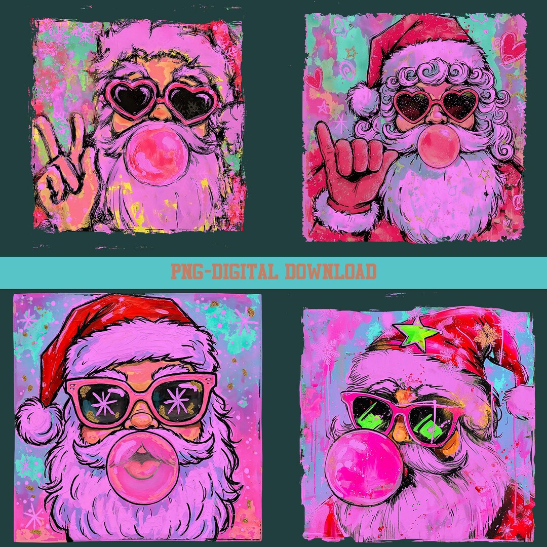 Retro Santa Christmas Blowing Bubble PNG, Vintage Merry Christmas PNG ...