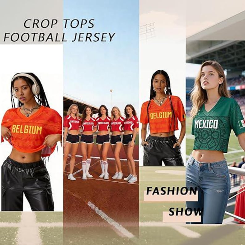 Custom Croatia Style Jersey Crop Top, Personalized Woman Football Shirt, Red White Checkered Aesthetic Summer Outfit, Sporty Gameday image 4