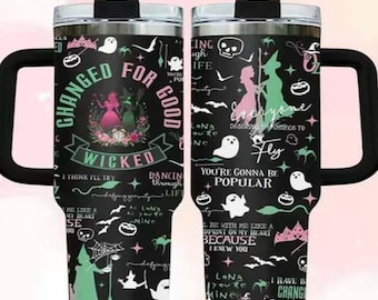 Vaso inspirado en Wicked de 1,18 litros, taza musical de Glinda y Elphaba, Changed For Good Design, regalo para fans de Broadway, taza con estética de bruja de Halloween.
