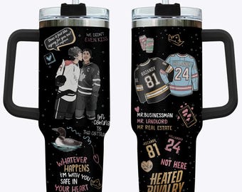 Vaso térmico de 1,18 litros (40 oz) con diseño de romance y rivalidad en el hockey, regalo para fans de Hollander Rozanov, taza inspirada en novelas románticas deportivas, taza de viaje para amantes del hockey.