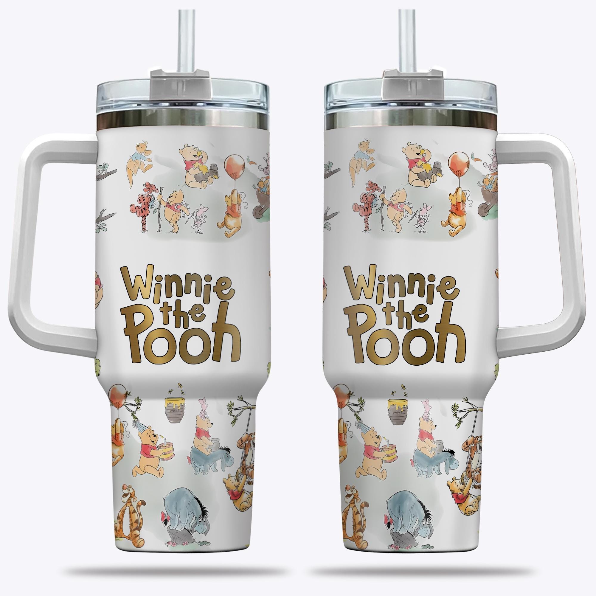 Discover Winnie the Pooh 40oz Tumbler, Cute Bear Cartoon Cup Aesthetic Honey Lover Gift Insulated Travel Mug with Handle Straw