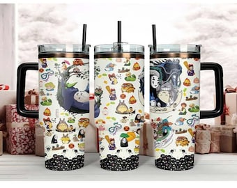 Vaso con asa de personajes de Studio Ghibli, taza de 1,2 litros de Totoro Sin Cara de El viaje de Chihiro (anime), taza de viaje con lindo collage de dibujos animados.