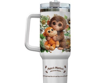 Vaso térmico Punch Monkey de 1,18 litros (40 oz) – Taza de viaje aislante con divertido meme de mono, regalo original para hombres y mujeres.