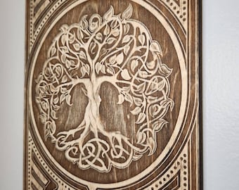 Celtic Tree of Life Wood Sign - Yggdrasil Wall Art - Handcrafted Norse Mythology Decor
