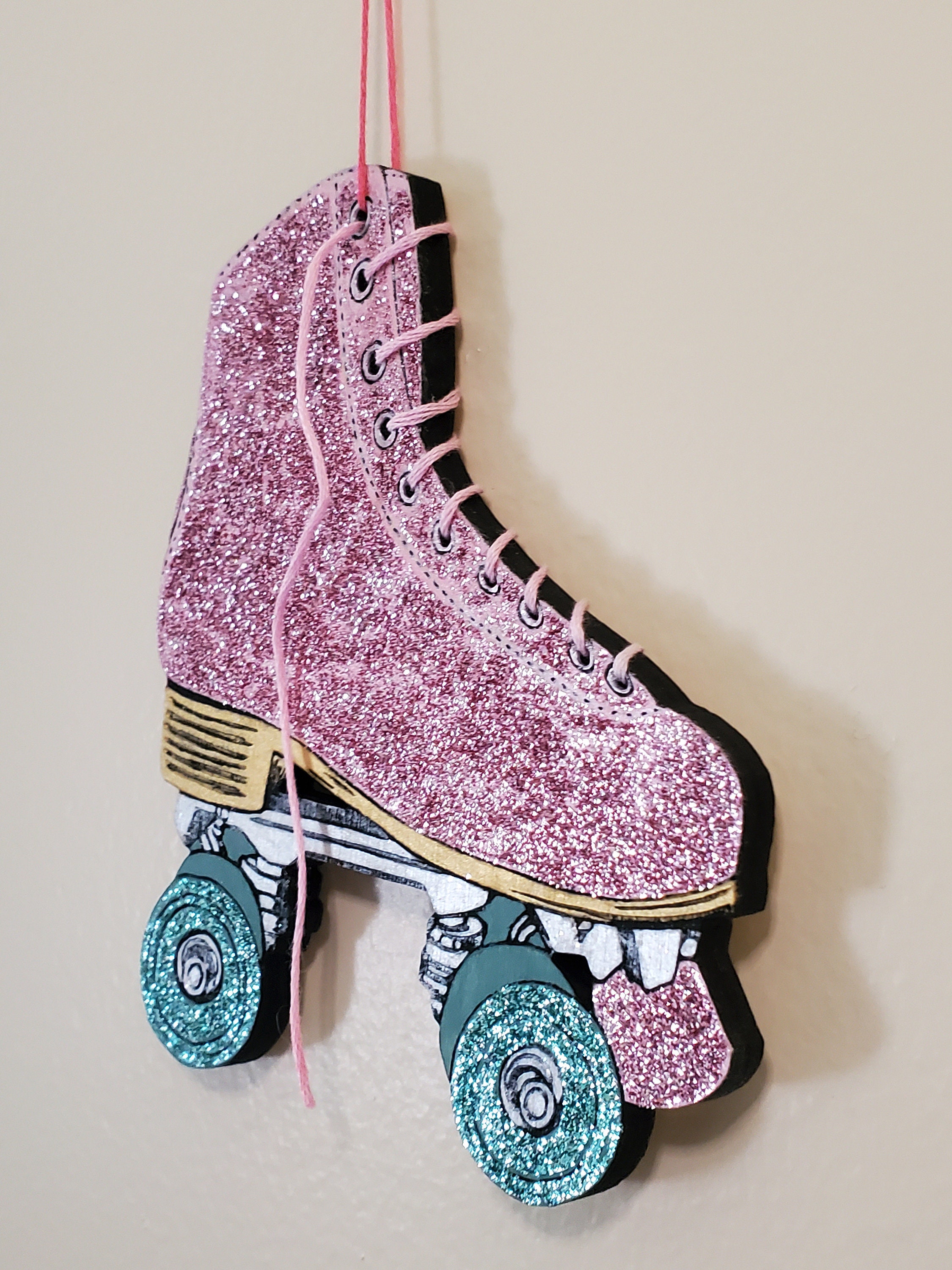 Glitter Pink Roller Skate Ornament Etsy