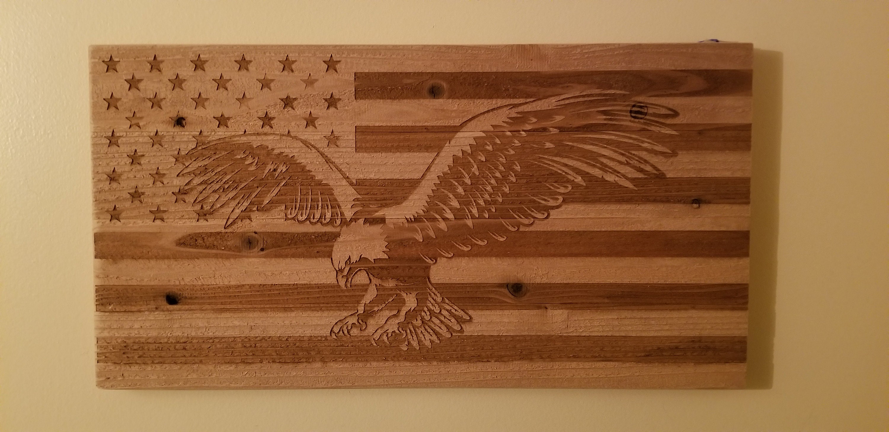 Laser Engraved American Flag with Eagle Pallet Sign on Cedar Etsy
