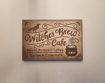 Witches Brew Wood Sign - Spooky Cafe Halloween Decor - Coffee Bar Wall Art