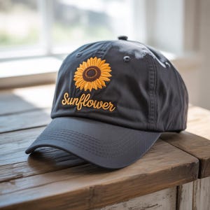 Sunflower Flower Cap, Vintage Embroidered Dad Hat, Unisex Adjustable Baseball Cap, Flower Gift, Sunflower Flower Embroidered cap