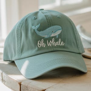 Oh Whale Distressed Hat, Funny Ocean Embriodered Distressed Dad Cap, Gift for Whale Lovers, Whale Hat, Oh Whale Baseball Cap