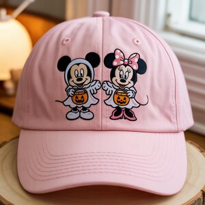 Mickey and Minnie Ghost Cap, Vintage Embroidered Disney Dad Hat, Unisex Adjustable Baseball Cap, Cute Halloween Disney Gift, Halloween cap