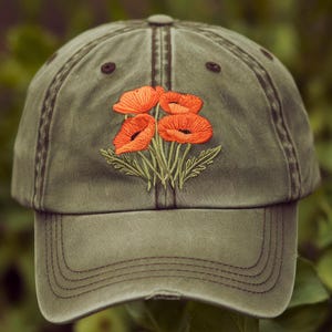 Poppy Flower Embroidered Dad Hat – Vintage Cotton Hat for Women, Cute Gift for Mom, Nature Lovers Gift, Perfect California Gift for Spring